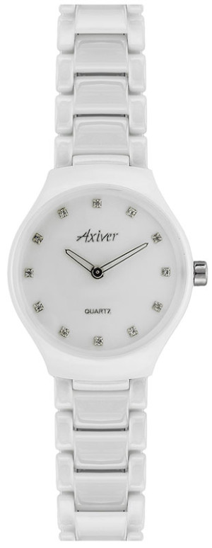 Ekskluzywny Damski Zegarek AXIVER - Ceramiczna Bransoleta i Koperta - Kolor Biały - Wysoka Odporność Na Zarysowania 